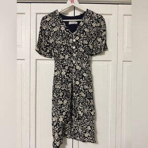 Vintage CDC Black and Cream Dark Floral Mini Dress Y2K Fairy Grunge Cottagecore